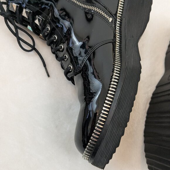 MICHAEL Michael Kors Women's Haskell Platform Combat Boots Patent Leather Black - Picture 8 of 15